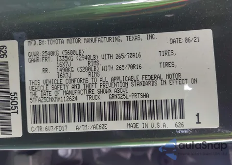 2021 Toyota Tacoma Trd Off-Road z USA, uszkodzony, nr VIN 5TFAZ5CNXMX112624